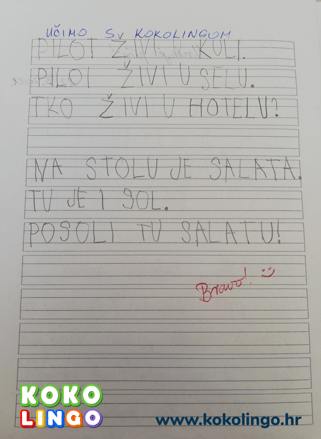 Slika prikazuje pisanje kao primjer vjezbanja uz Kokolingo